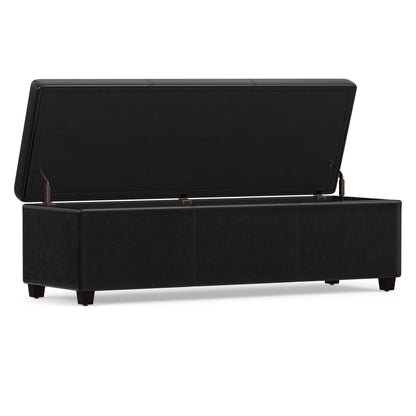 Midnight Black Vegan Leather | Avalon Extra Large Storage Ottoman in Vegan Leather