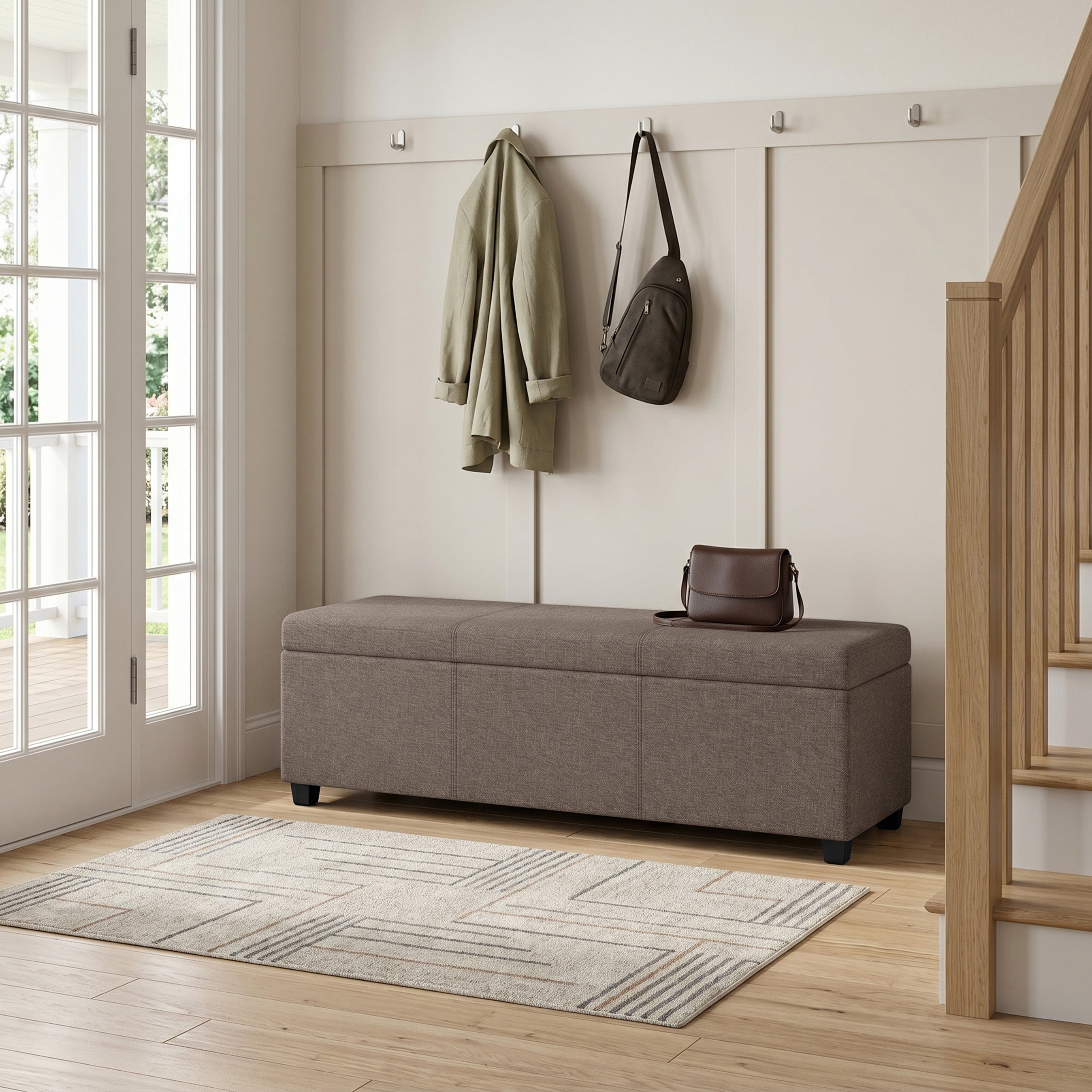Fawn Brown Linen Style Fabric | Avalon Extra Large Storage Ottoman in Linen