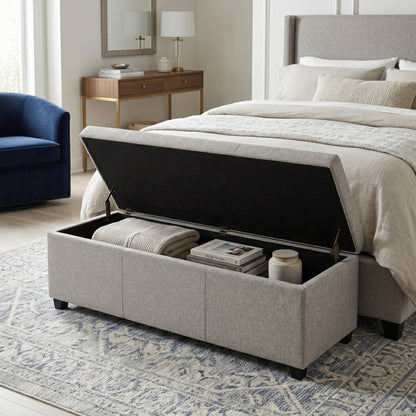 Cloud Grey Linen Style Fabric | Avalon Extra Large Storage Ottoman in Linen