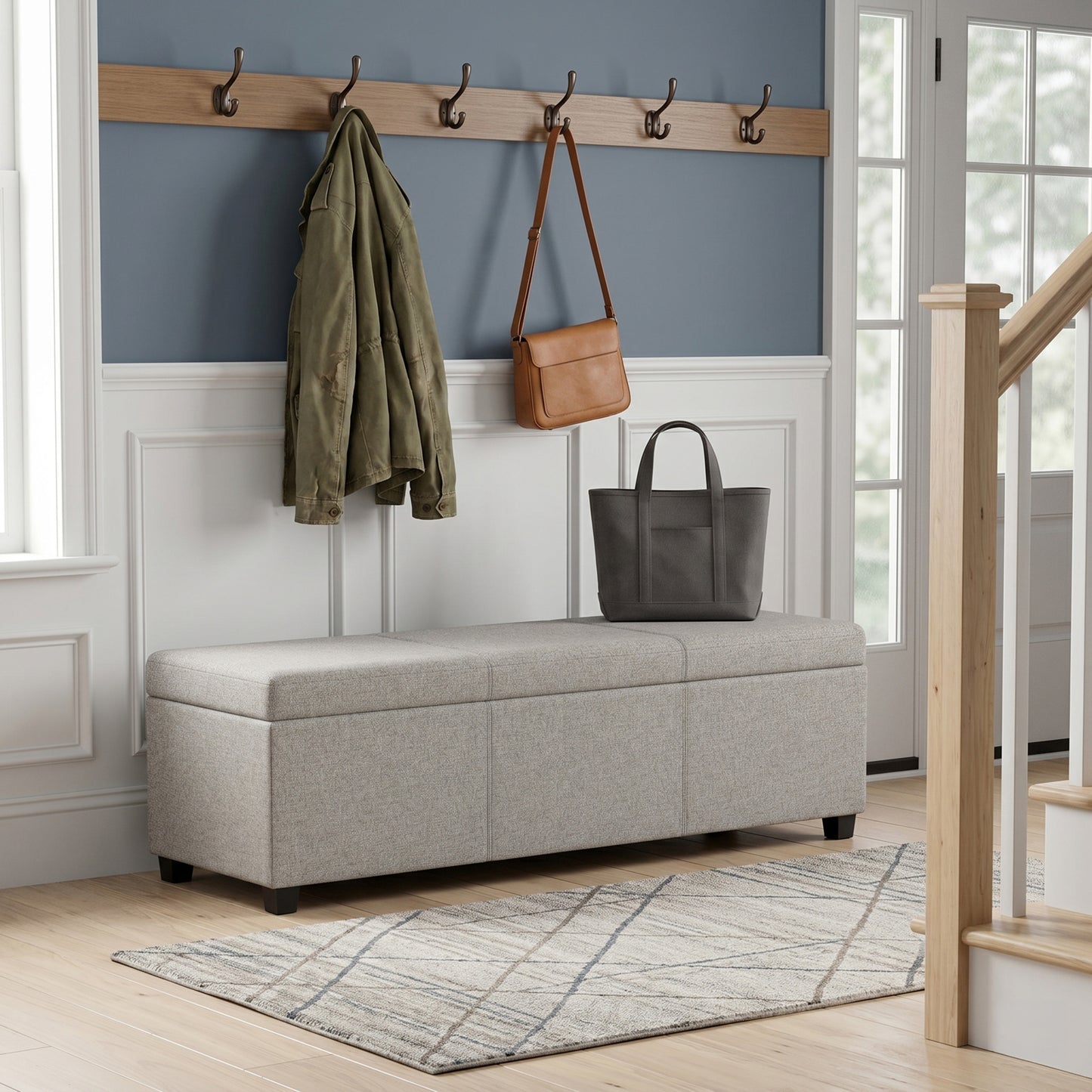 Cloud Grey Linen Style Fabric | Avalon Extra Large Storage Ottoman in Linen