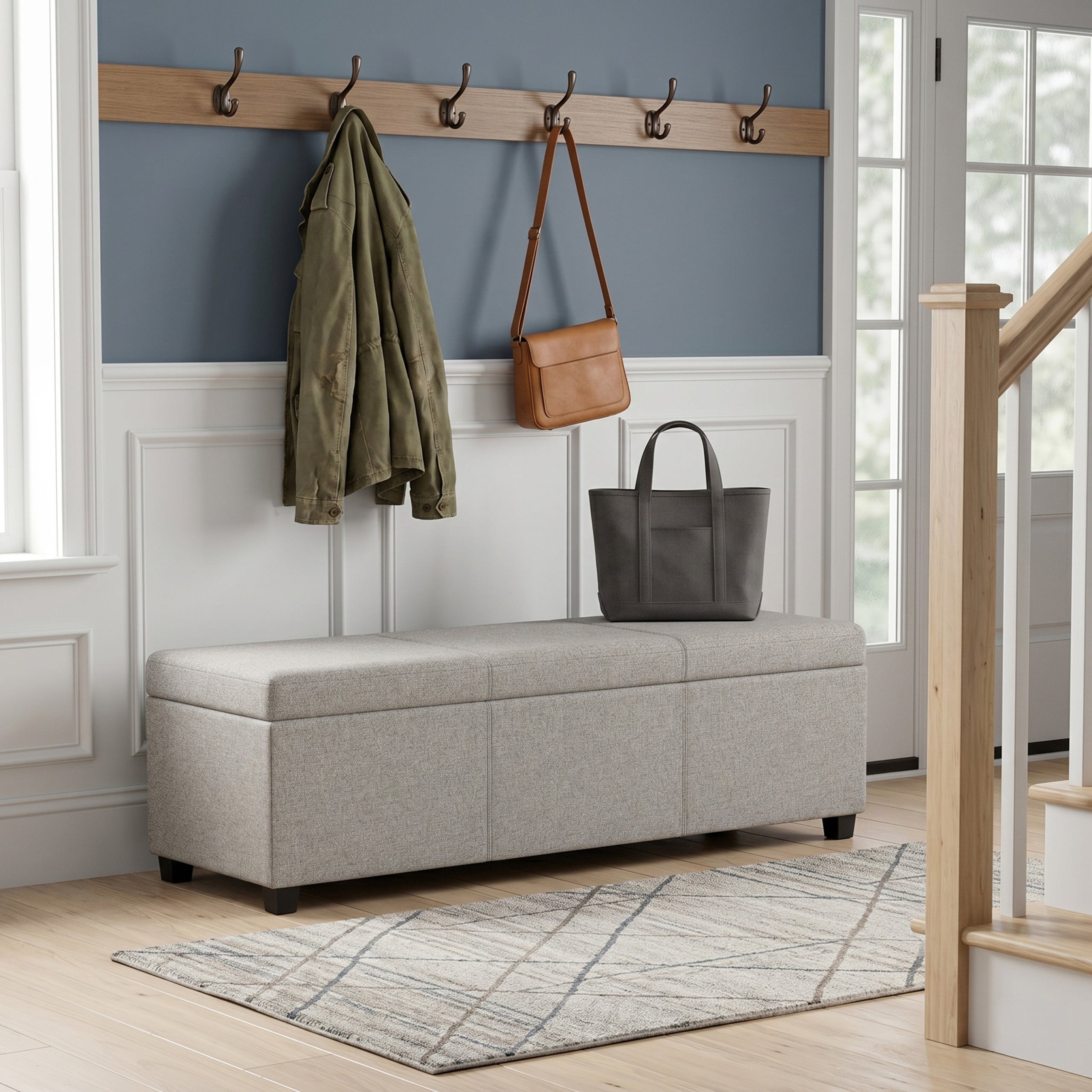 Cloud Grey Linen Style Fabric | Avalon Extra Large Storage Ottoman in Linen