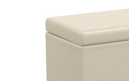Satin Cream Vegan Leather | Avalon Extra Large Storage Ottoman Bench