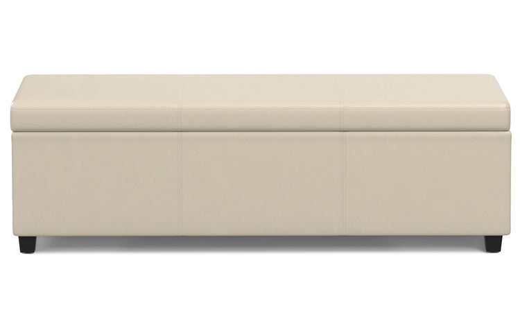 Satin Cream Vegan Leather | Avalon Extra Large Storage Ottoman Bench