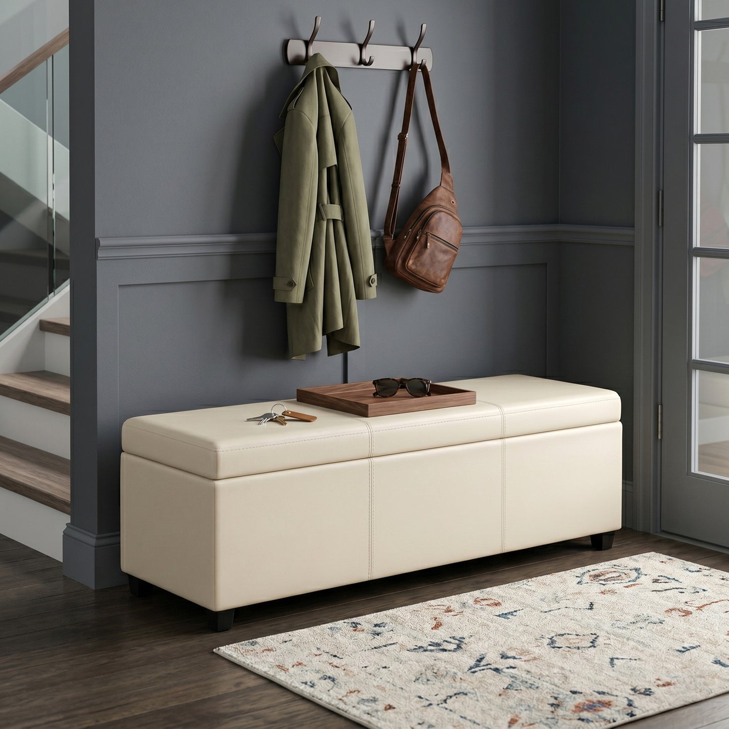 Satin Cream Vegan Leather | Avalon Extra Large Storage Ottoman in Vegan Leather