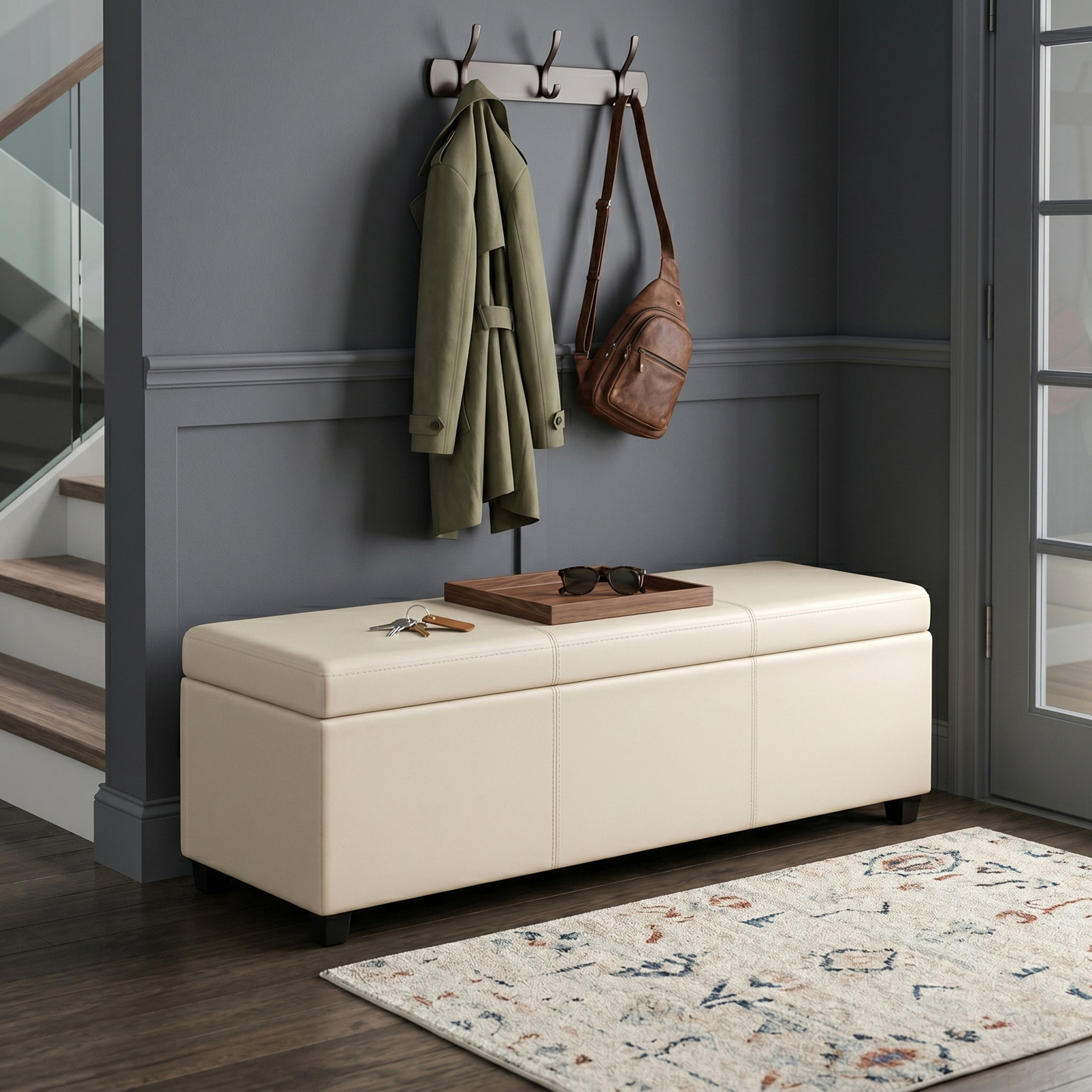 Satin Cream Vegan Leather | Avalon Extra Large Storage Ottoman in Vegan Leather
