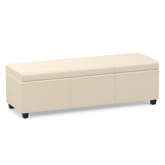 Satin Cream Vegan Leather | Avalon Extra Large Storage Ottoman in Vegan Leather