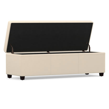 Satin Cream Vegan Leather | Avalon Extra Large Storage Ottoman in Vegan Leather
