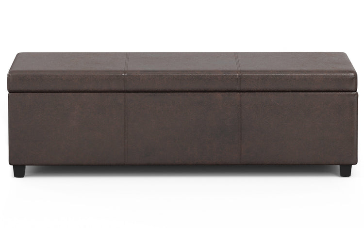 Distressed Brown Distressed Vegan Leather | Avalon Extra Large Storage Ottoman in Distressed Vegan Leather