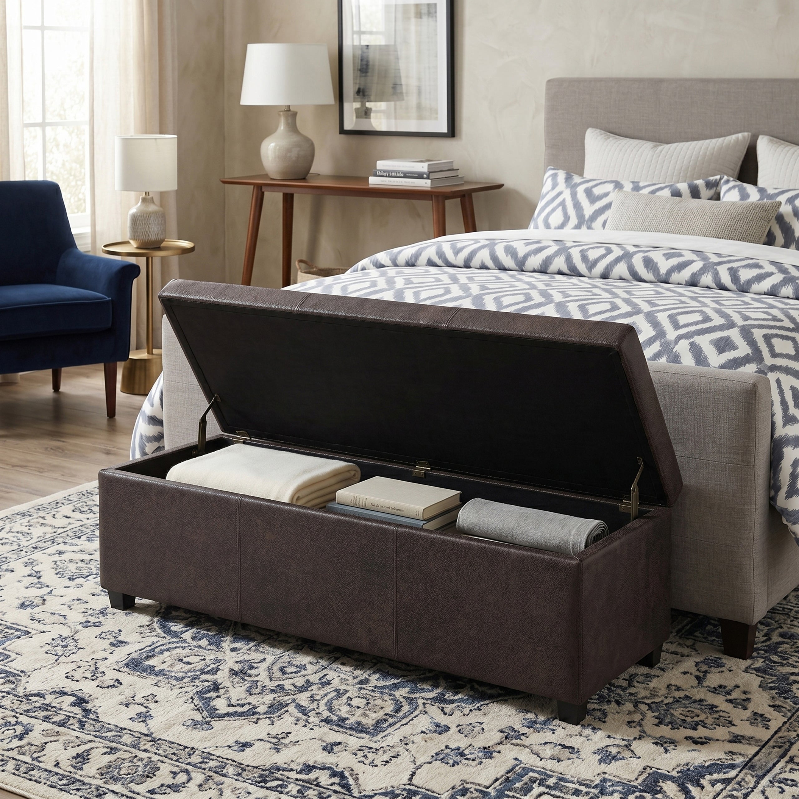 Distressed Brown Distressed Vegan Leather | Avalon Extra Large Storage Ottoman in Distressed Vegan Leather