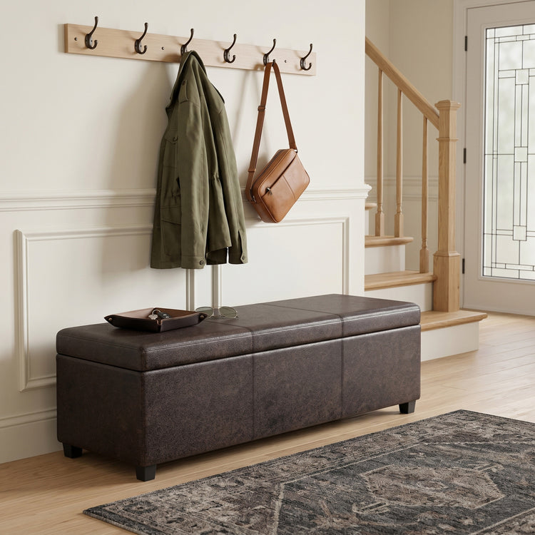 Distressed Brown Distressed Vegan Leather | Avalon Extra Large Storage Ottoman in Distressed Vegan Leather