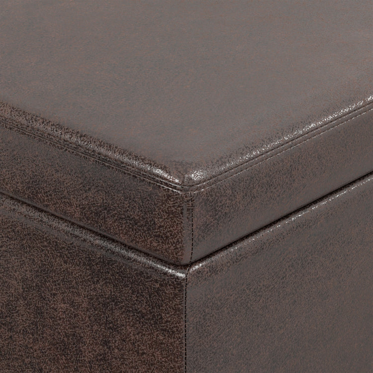 Distressed Brown Distressed Vegan Leather | Avalon Extra Large Storage Ottoman in Distressed Vegan Leather