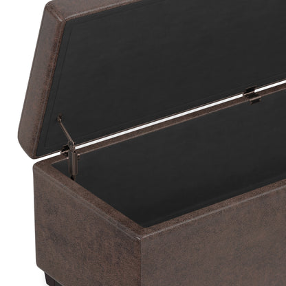 Distressed Brown Distressed Vegan Leather | Avalon Extra Large Storage Ottoman in Distressed Vegan Leather
