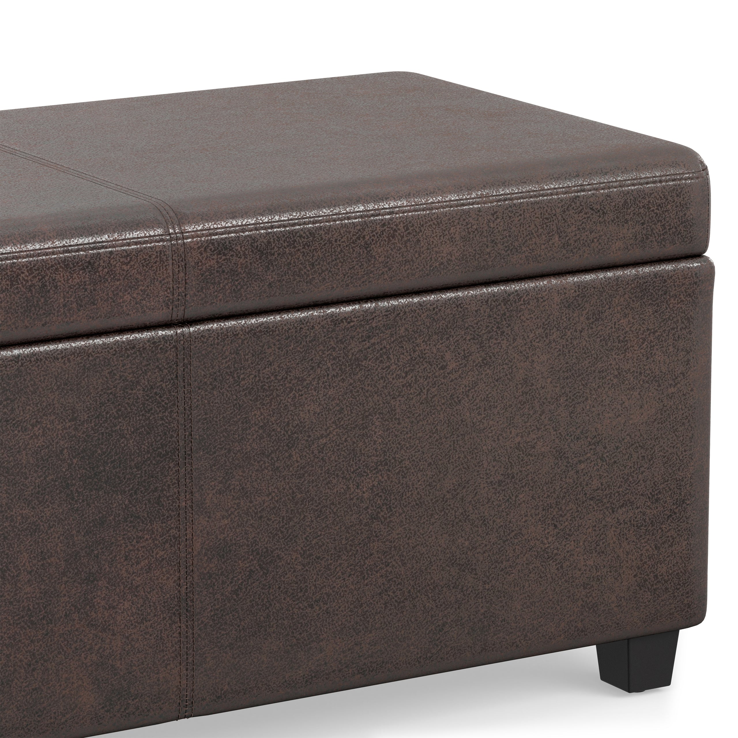 Distressed Brown Distressed Vegan Leather | Avalon Extra Large Storage Ottoman in Distressed Vegan Leather
