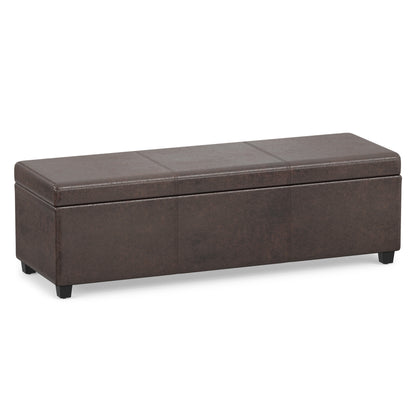 Distressed Brown Distressed Vegan Leather | Avalon Extra Large Storage Ottoman in Distressed Vegan Leather
