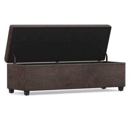 Distressed Brown Distressed Vegan Leather | Avalon Extra Large Storage Ottoman in Distressed Vegan Leather