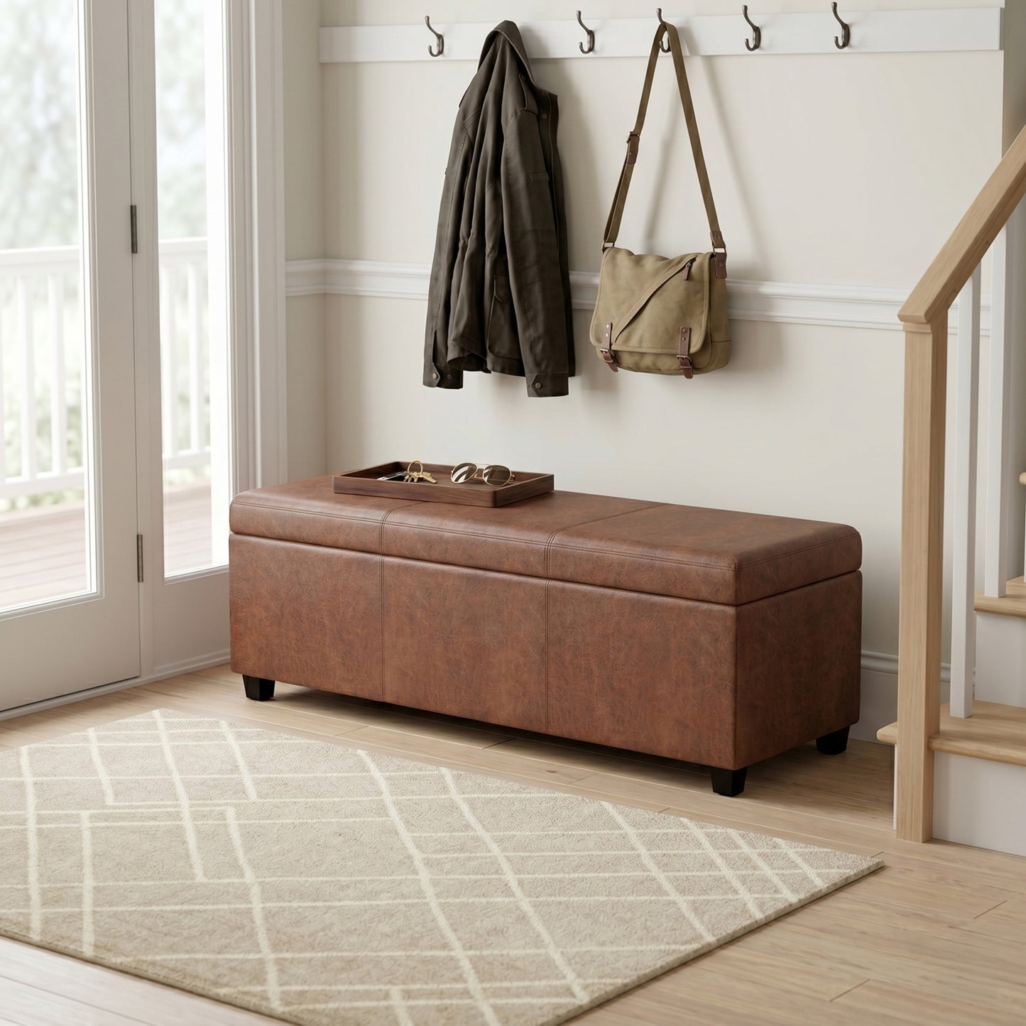 Distressed Saddle Brown Distressed Vegan Leather | Avalon Extra Large Storage Ottoman in Distressed Vegan Leather