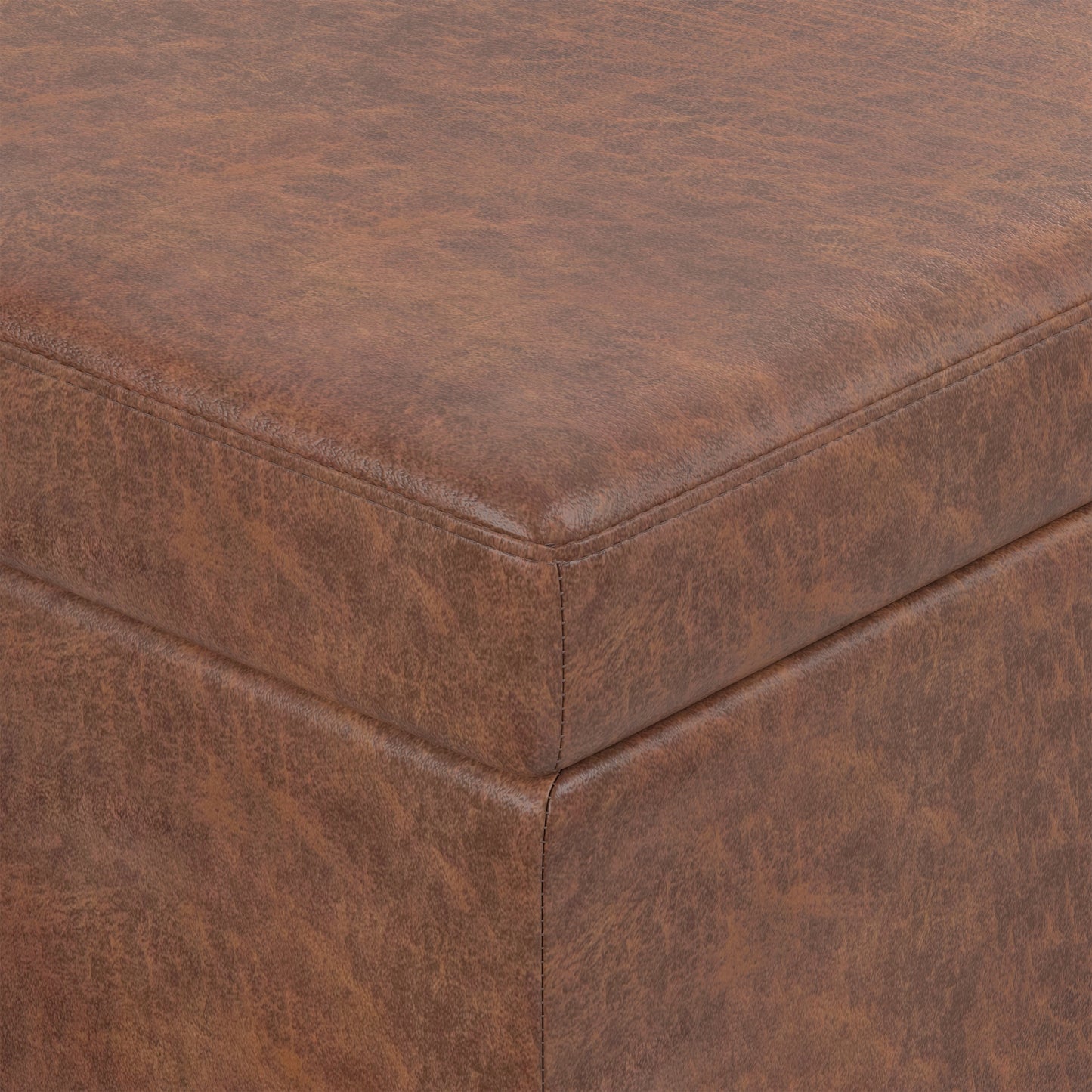 Distressed Saddle Brown Distressed Vegan Leather | Avalon Extra Large Storage Ottoman in Distressed Vegan Leather
