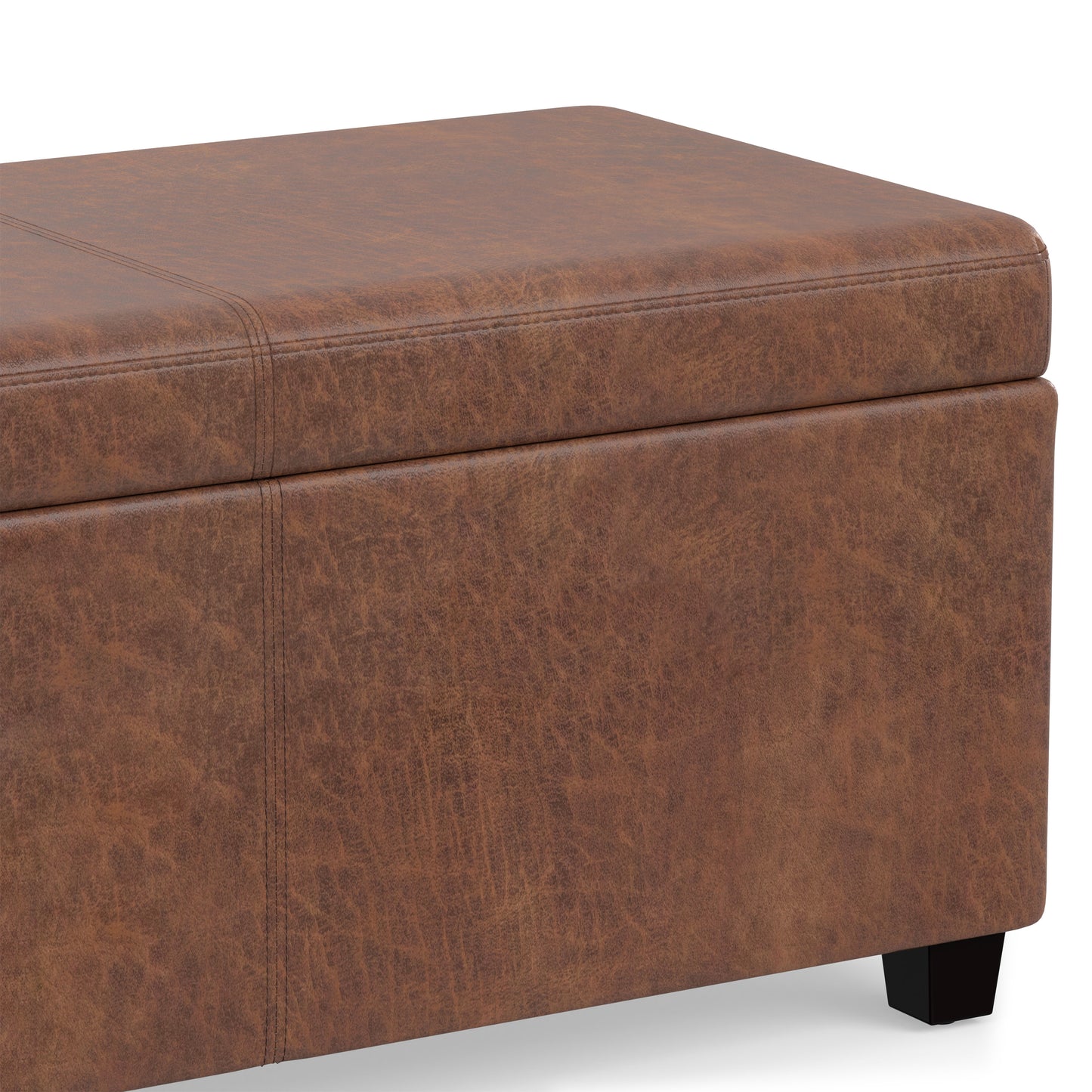 Distressed Saddle Brown Distressed Vegan Leather | Avalon Extra Large Storage Ottoman in Distressed Vegan Leather