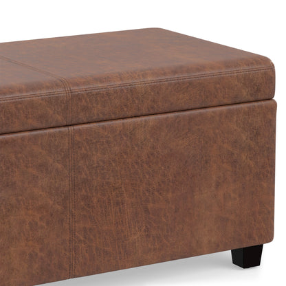 Distressed Saddle Brown Distressed Vegan Leather | Avalon Extra Large Storage Ottoman in Distressed Vegan Leather