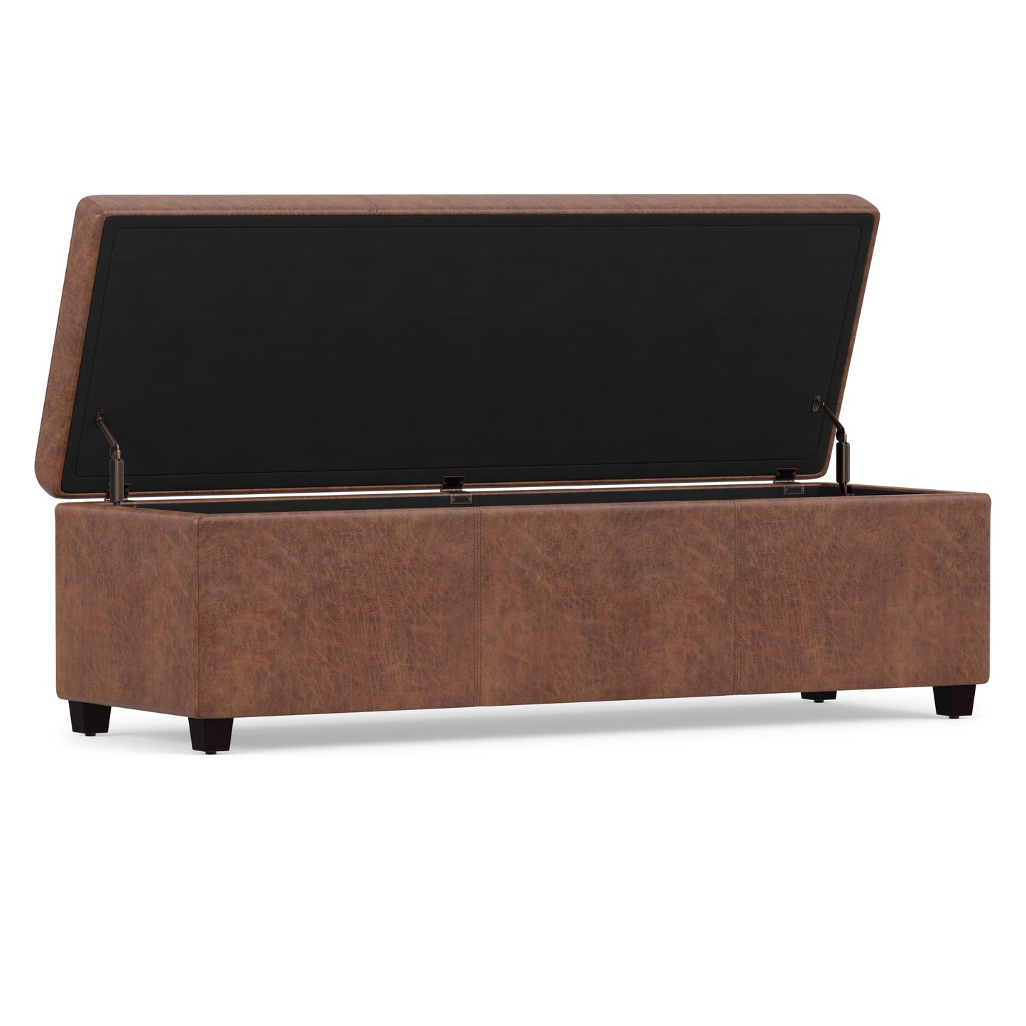 Distressed Saddle Brown Distressed Vegan Leather | Avalon Extra Large Storage Ottoman in Distressed Vegan Leather