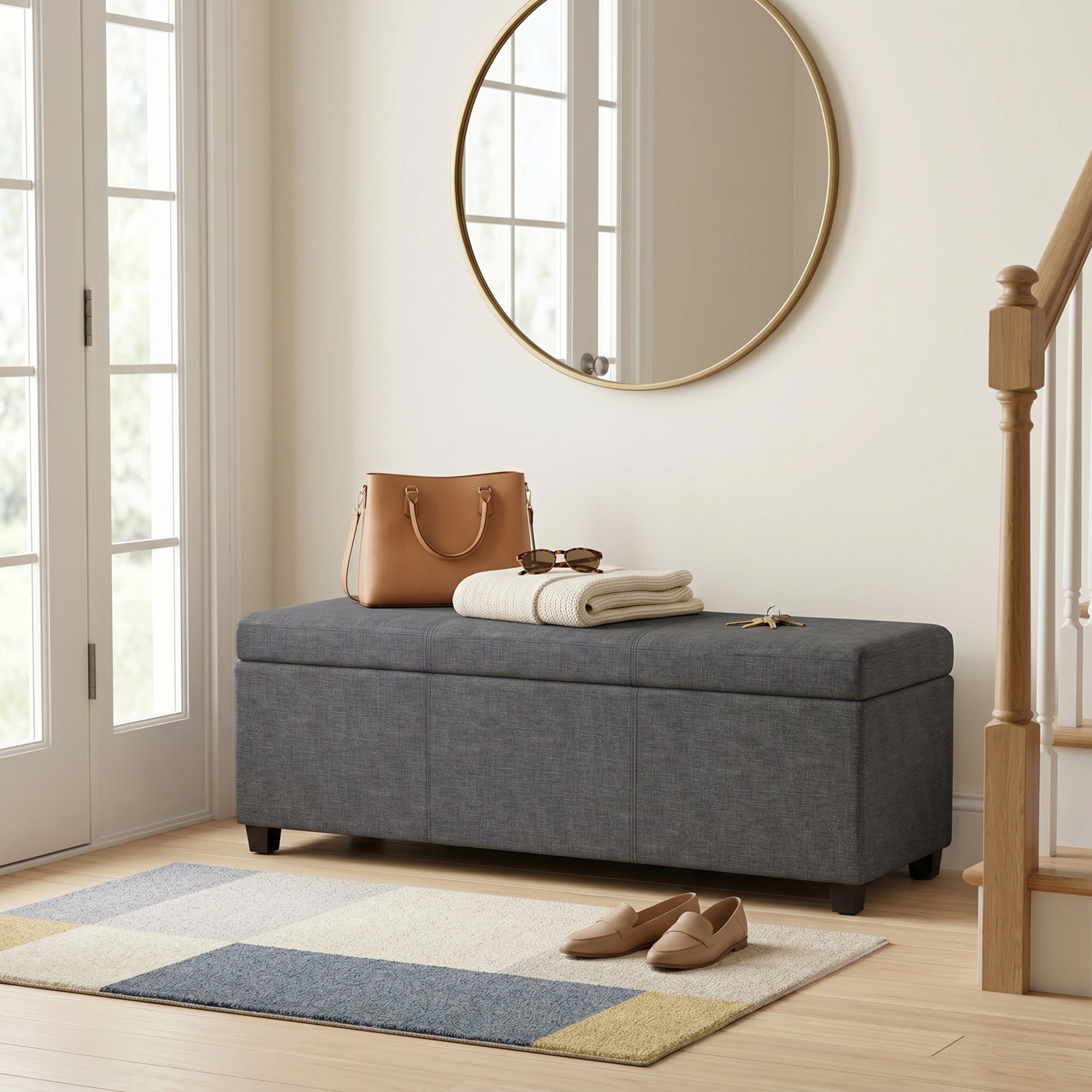 Slate Grey Linen Style Fabric | Avalon Extra Large Storage Ottoman in Linen