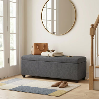 Slate Grey Linen Style Fabric | Avalon Extra Large Storage Ottoman in Linen