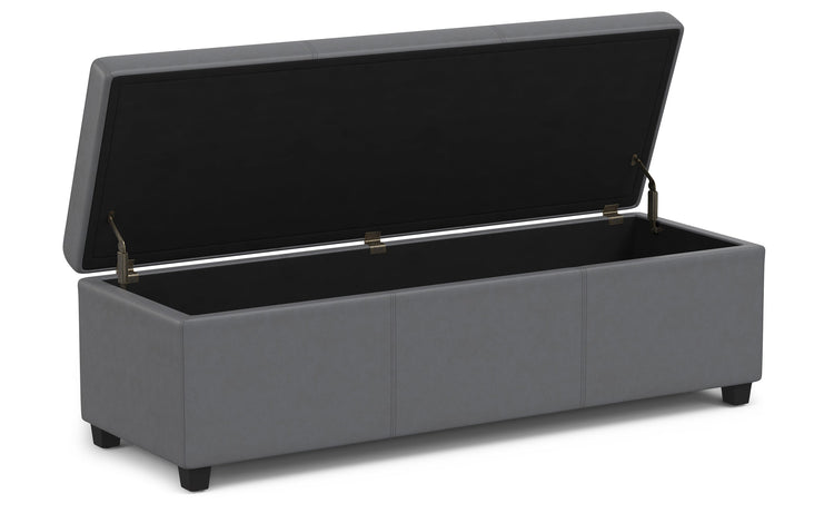 Stone Grey Vegan Leather | Avalon Extra Large Storage Ottoman Bench