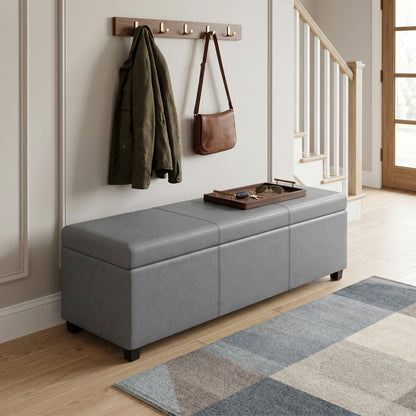 Stone Grey Vegan Leather | Avalon Extra Large Storage Ottoman in Vegan Leather