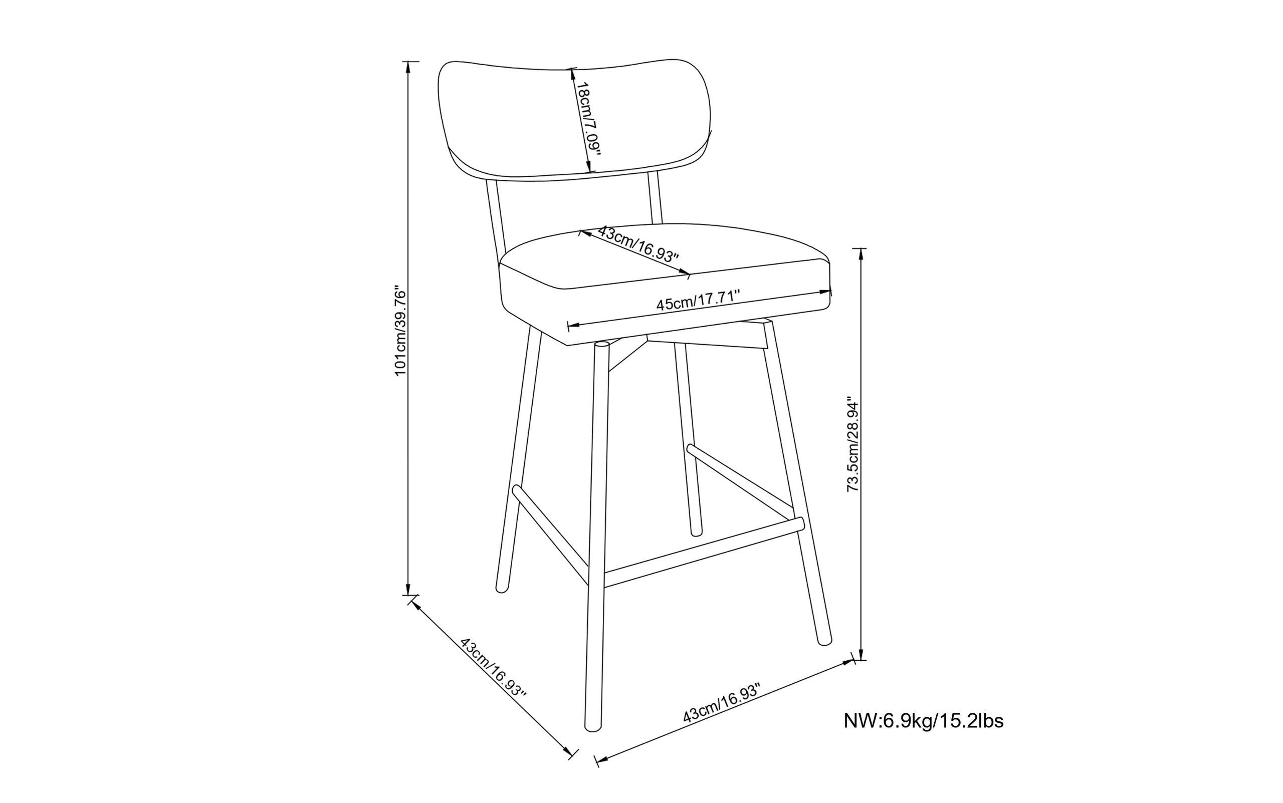 Natural Linen Style Fabric | Giselle Swivel Bar Stool (Set of 2)