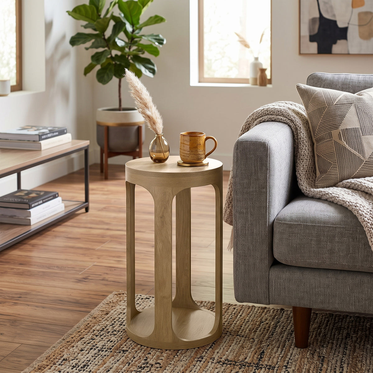 Grey Wash | Heather 12 inch Round Accent Table with Open Frame