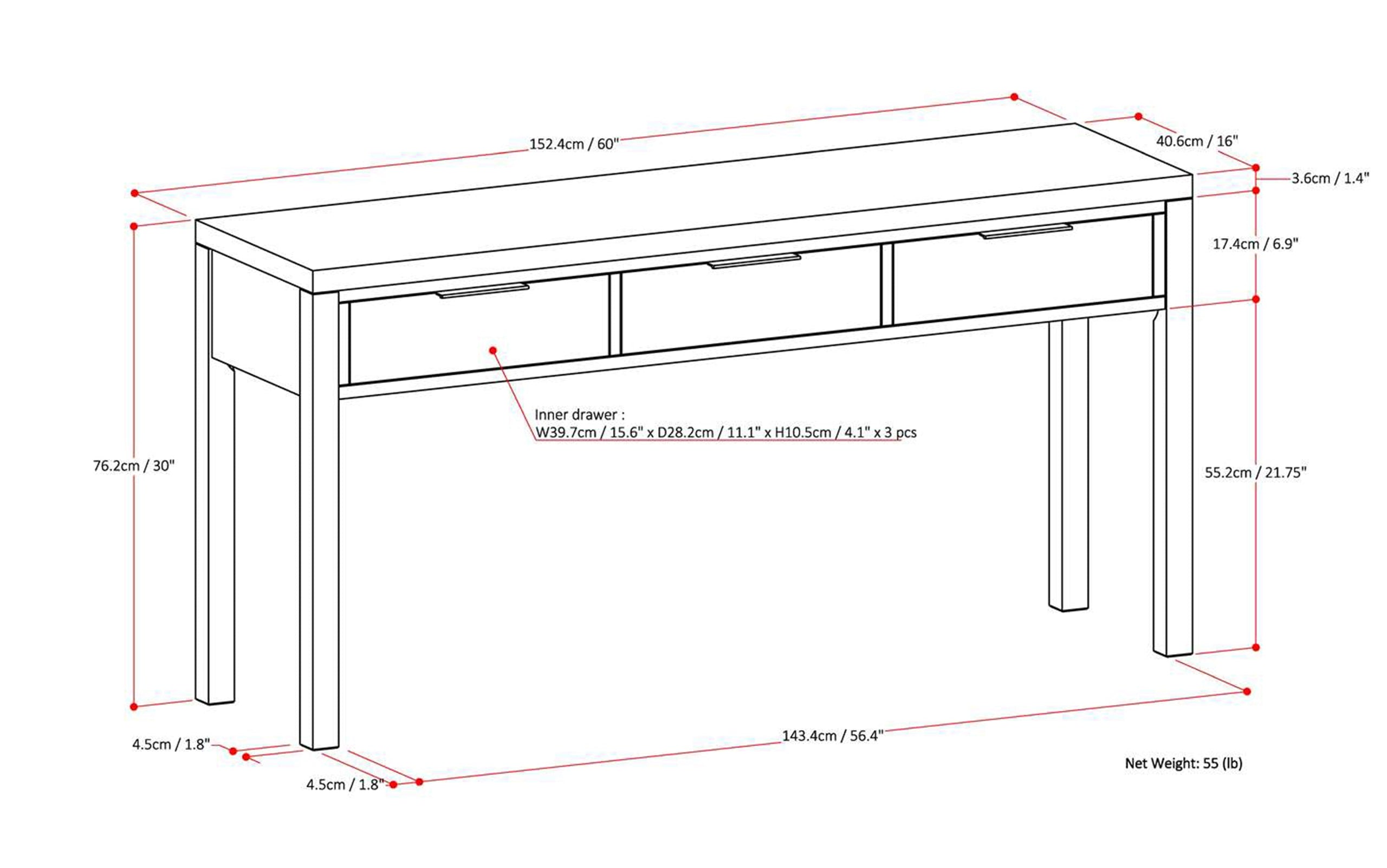 Medium Saddle Brown | Hollander Solid Wood Wide Console Table