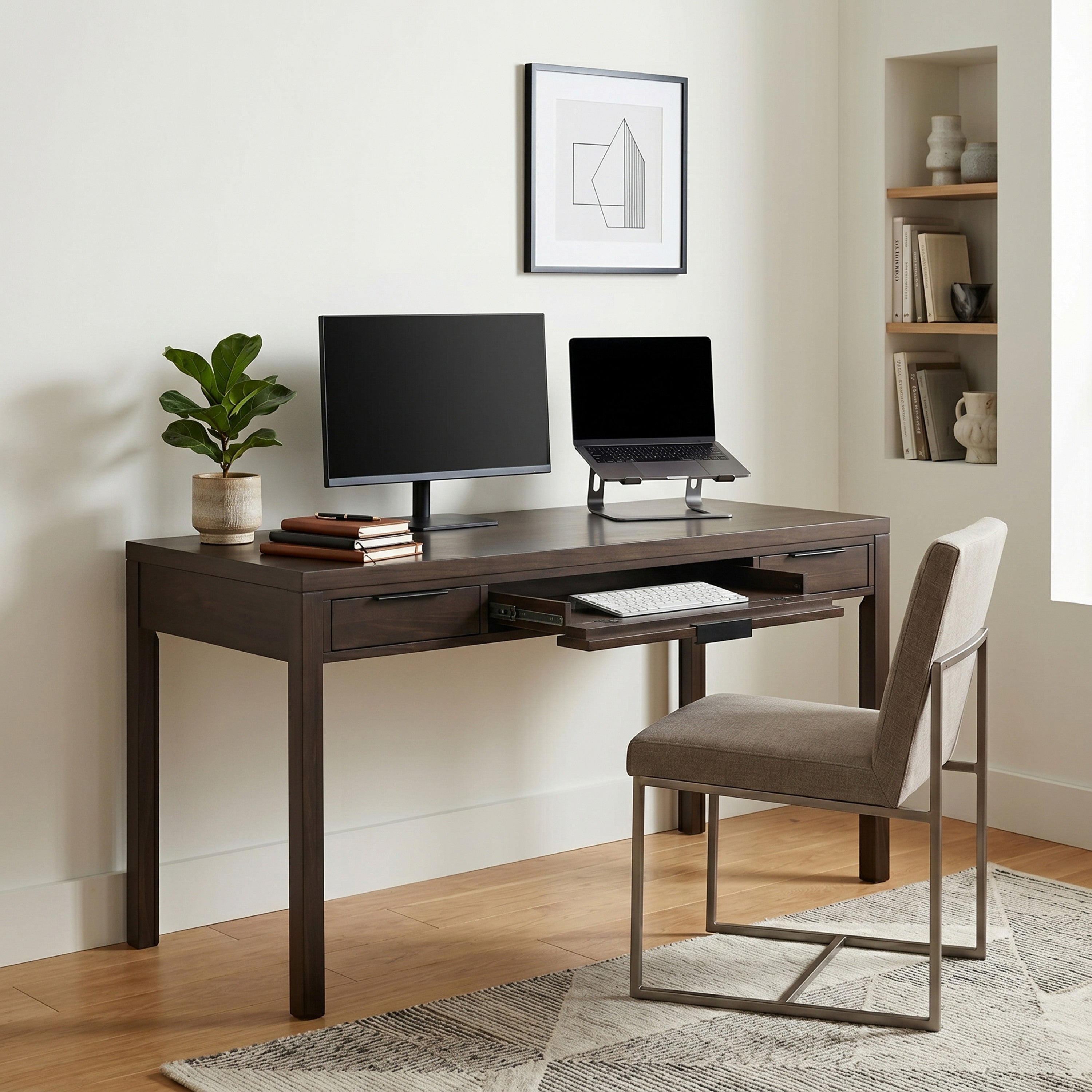 Large Walnut Console Table | Hollander Wide Console Table – Simpli