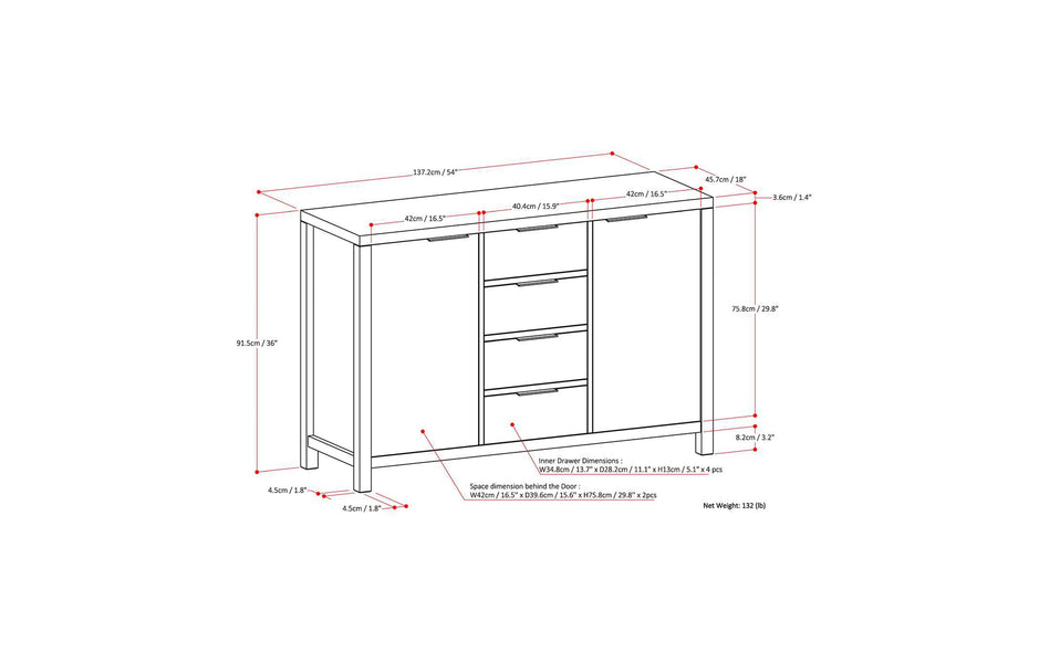 White | Hollander Solid Wood Sideboard Buffet