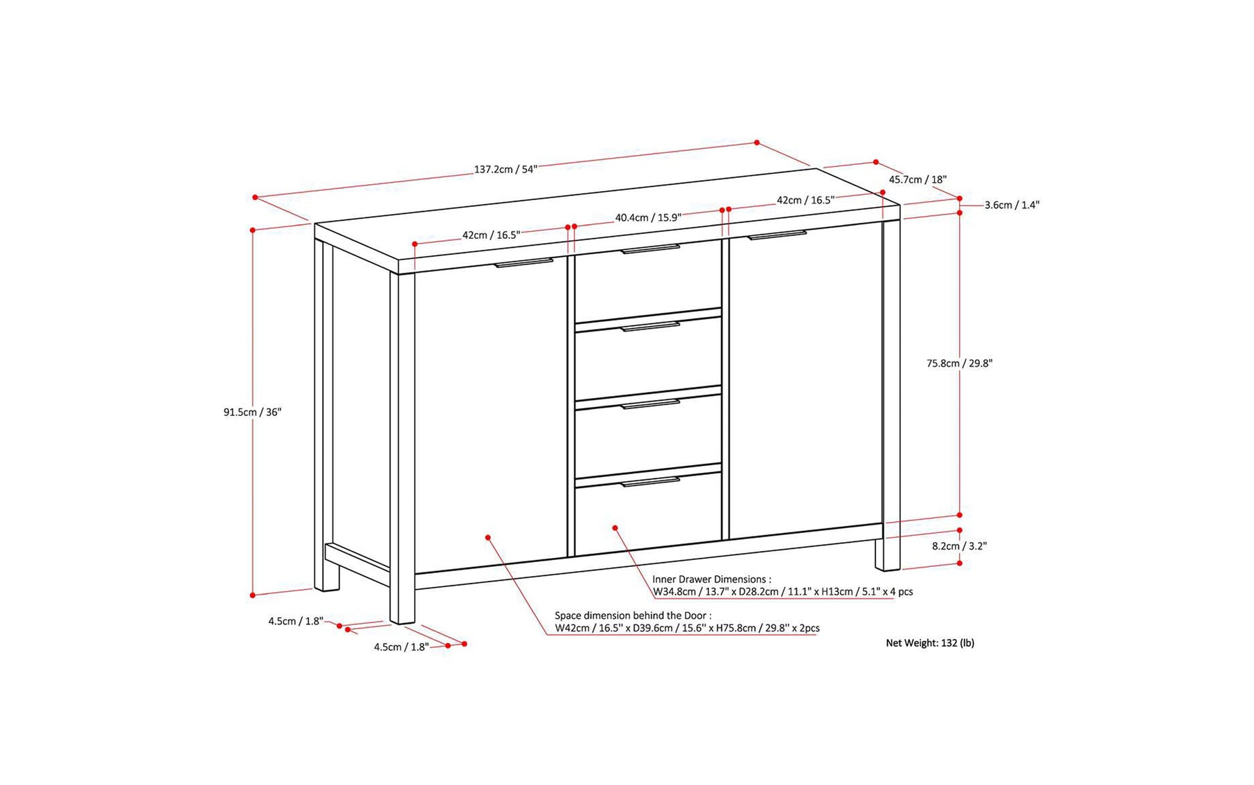 Warm Walnut Brown | Hollander Solid Wood Sideboard Buffet