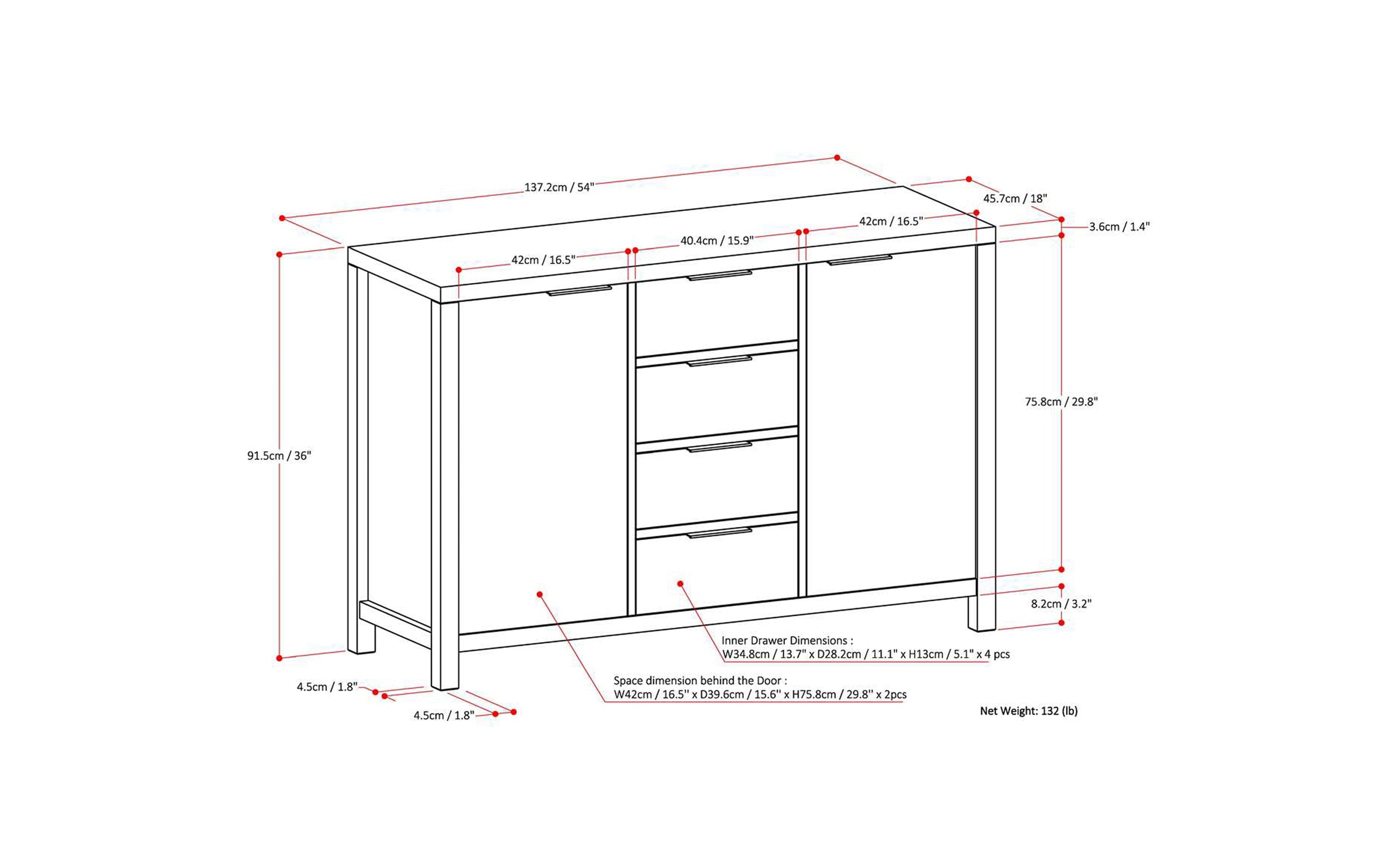 Warm Walnut Brown | Hollander Solid Wood Sideboard Buffet