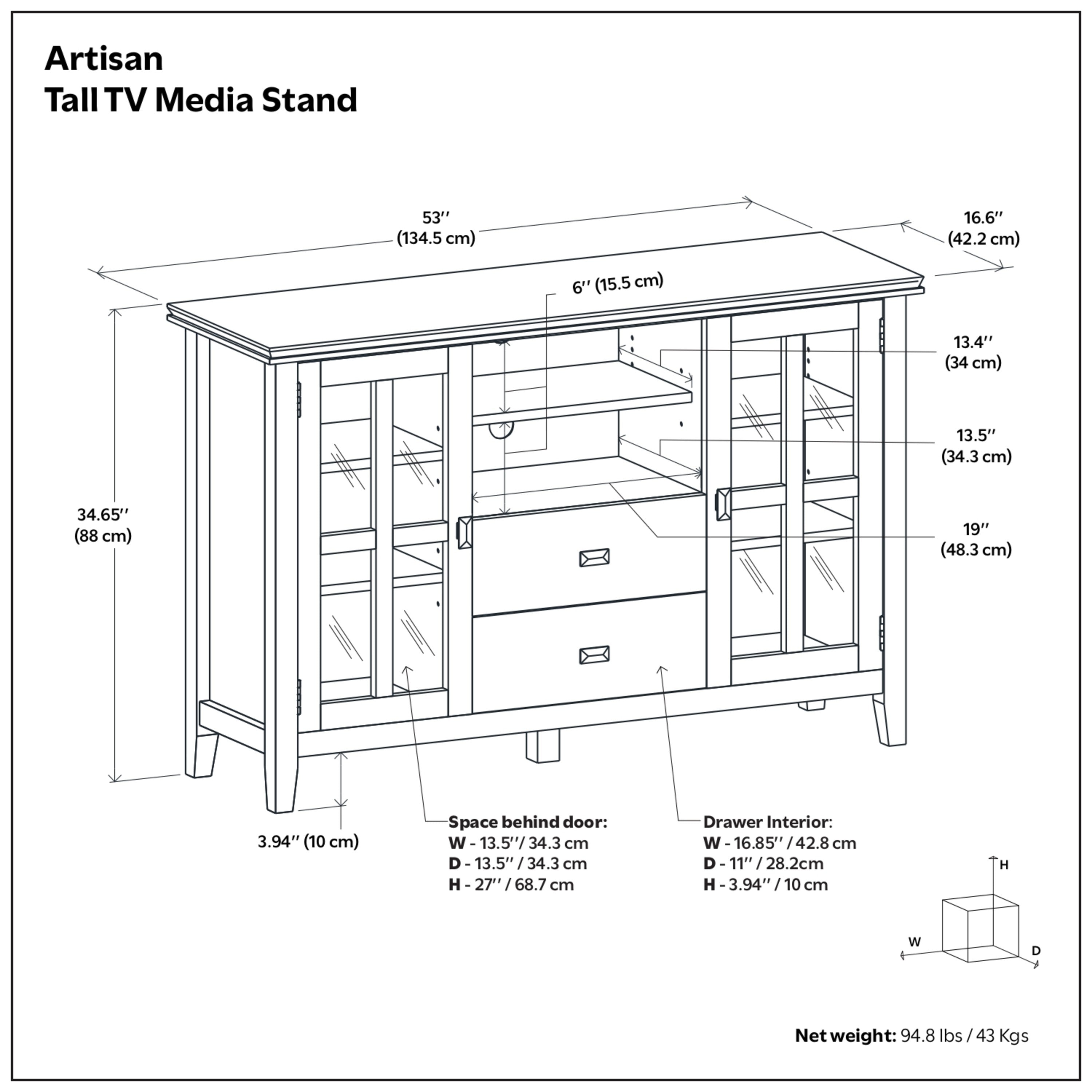 53 Inch TV Stand | Solid Wood TV Stand | Artisan Tall Media