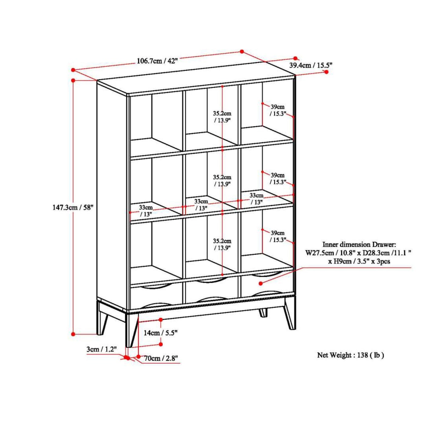 White | Harper 58 x 42 inch Cube Storage with Drawers