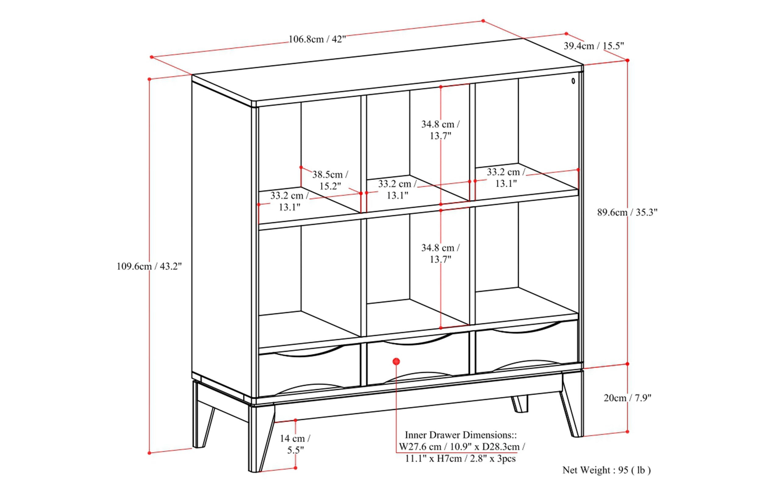 Walnut Brown | Harper Low 6 Cube Storage with Drawers