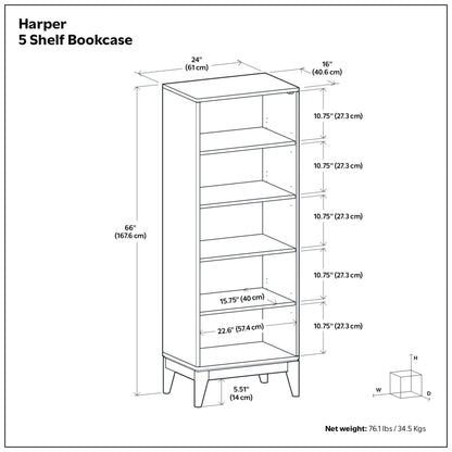 Walnut Brown | Harper 5 Shelf Bookcase