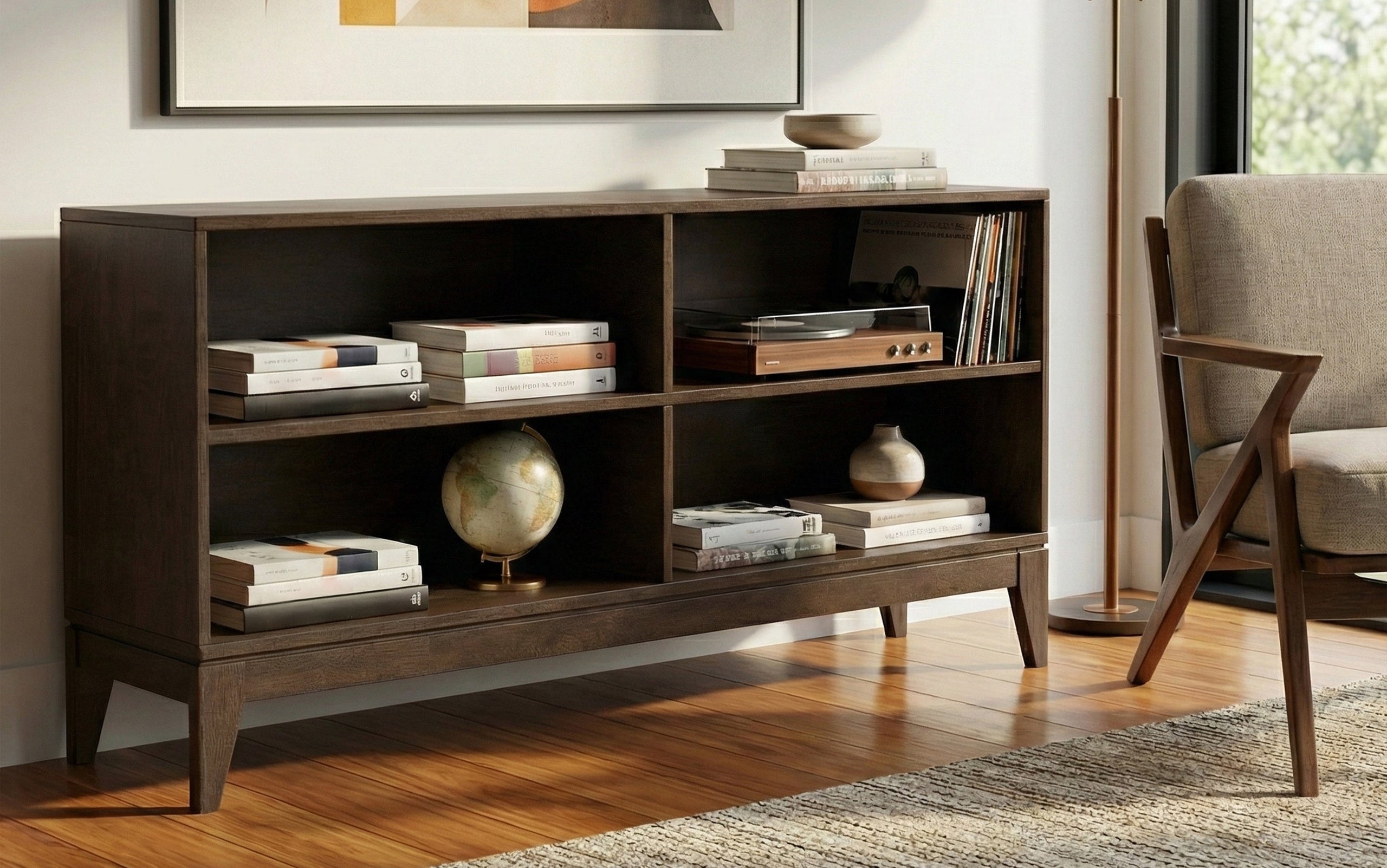 Walnut Brown | Harper 4-Shelf Low Bookcase