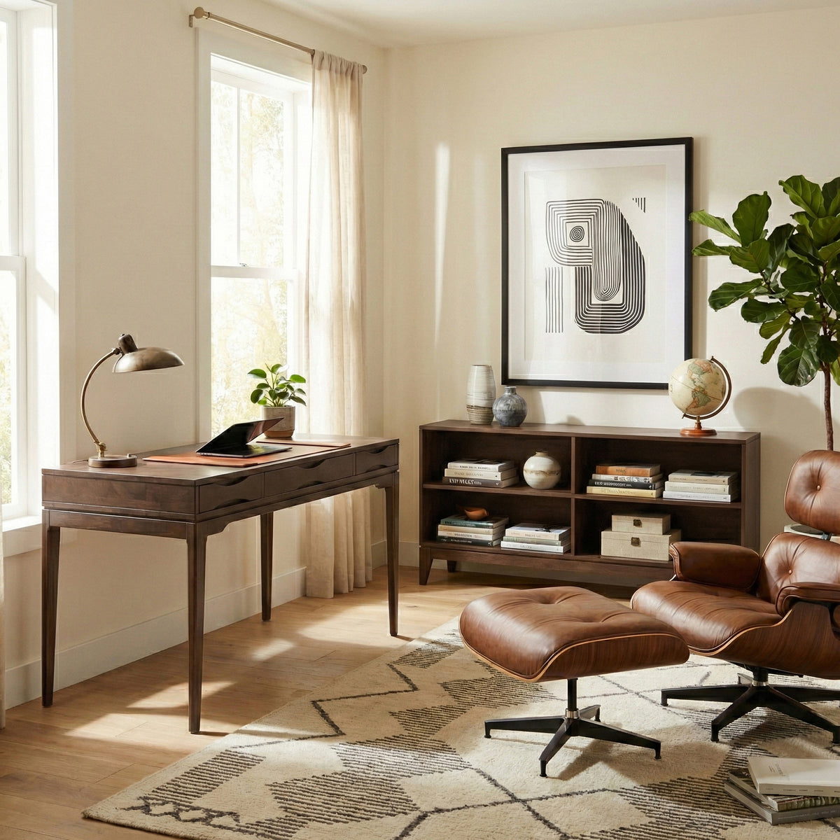 Walnut Brown | Harper 4-Shelf Low Bookcase