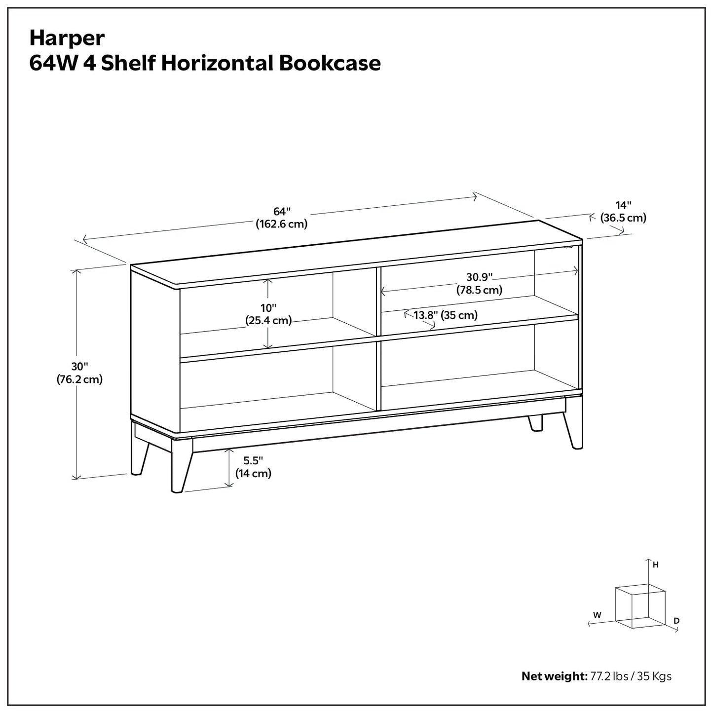 Walnut Brown | Harper 4-Shelf Low Bookcase