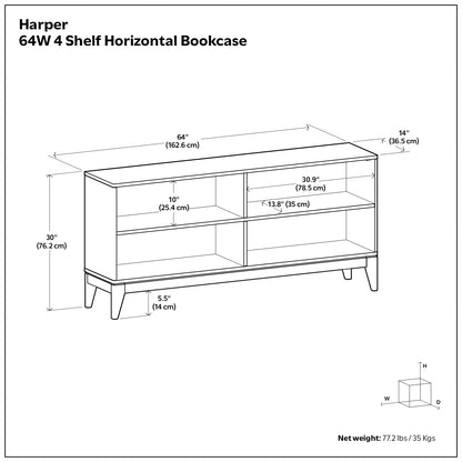Walnut Brown | Harper 4-Shelf Low Bookcase