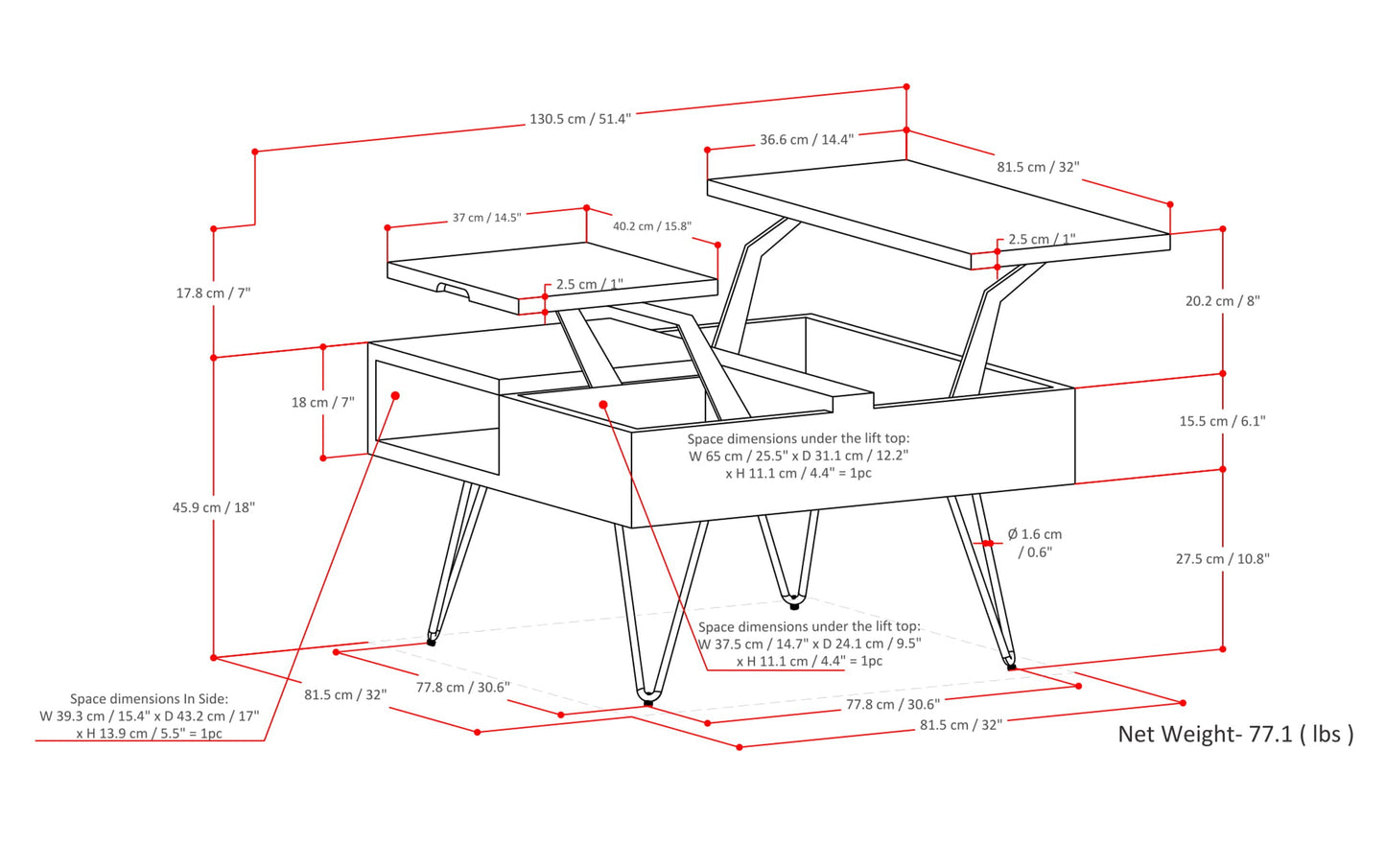 Oak Oak | Hunter Lift Top Square Coffee Table