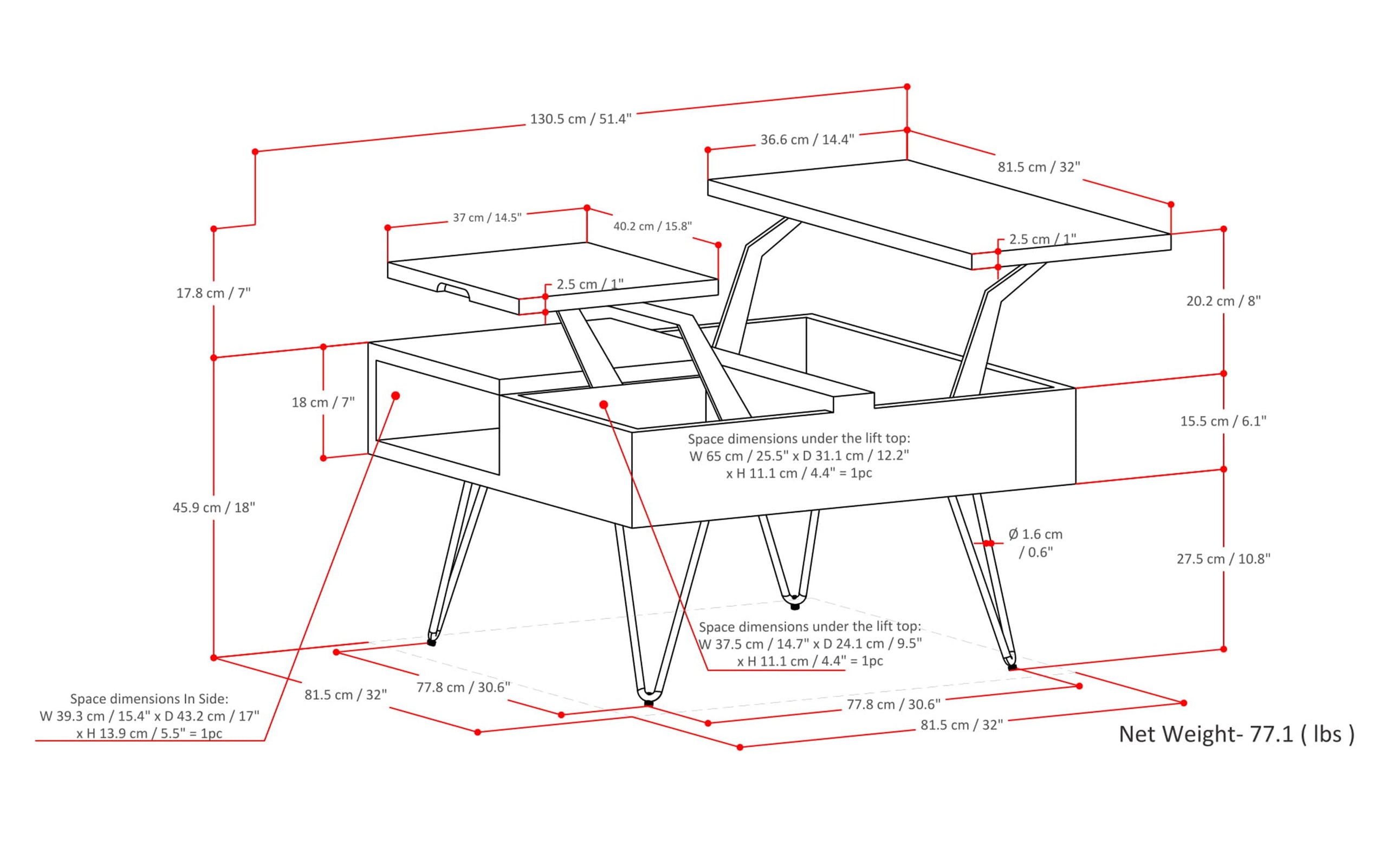Oak Oak | Hunter Lift Top Square Coffee Table