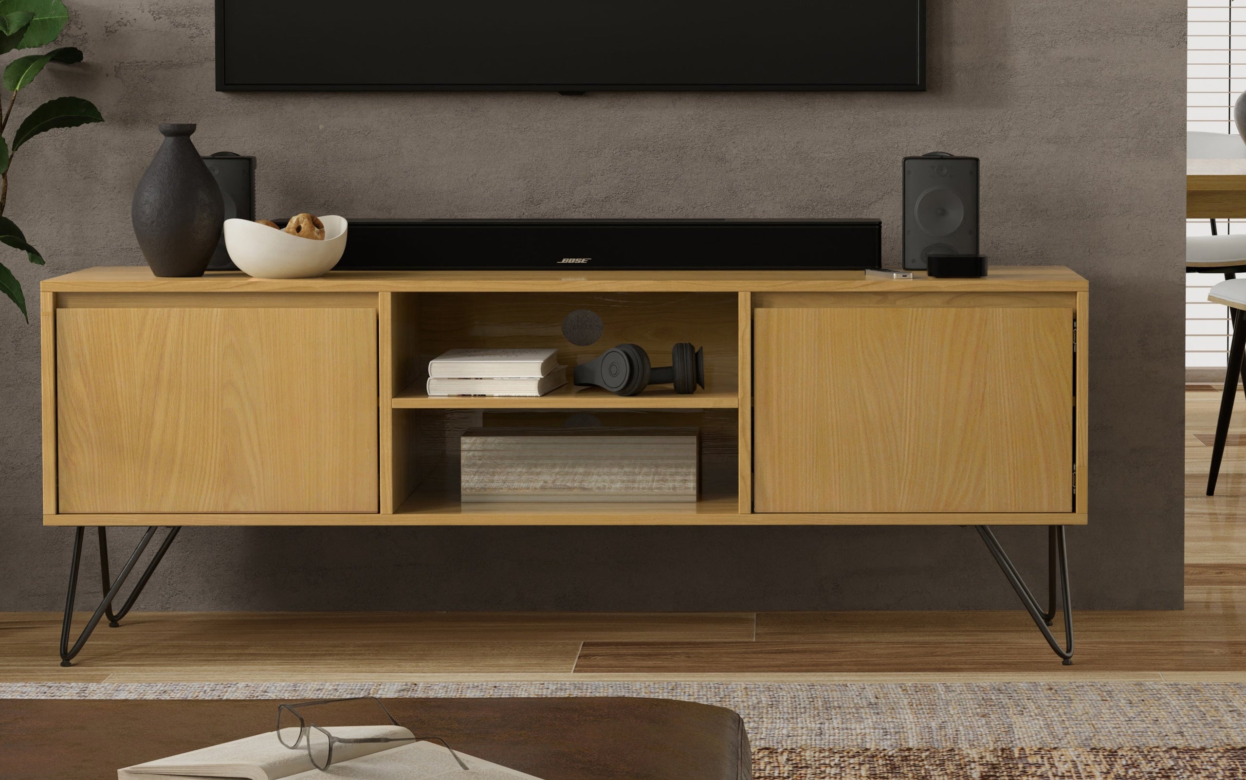 Oak Oak | Hunter 60 x 18 inch TV Media Stand in Natural Mango Wood for TVs up to 66 inches