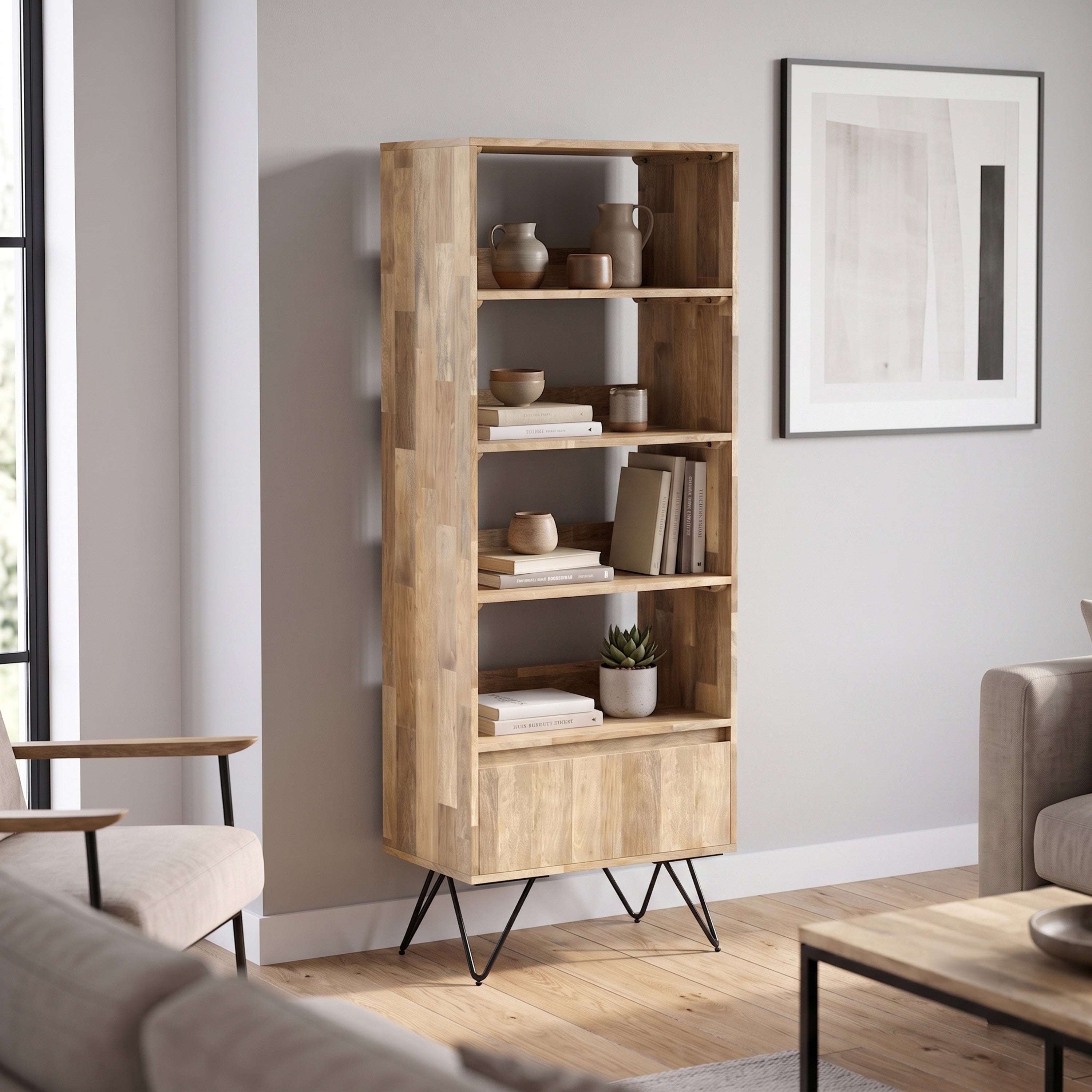 Solid Mango Bookcase | Hunter Tall Bookcase in Natural – Simpli Home