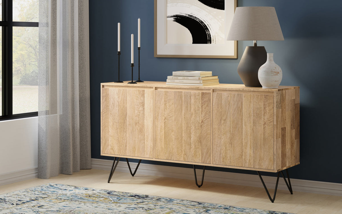 Hunter Solid Mango Wood 3 Door Sideboard Buffet in Natural