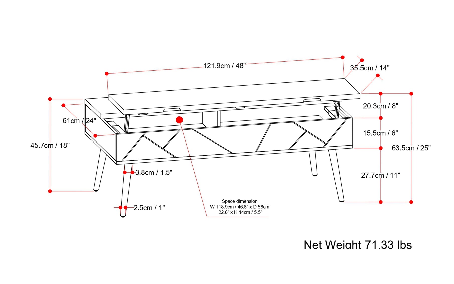 Jager Large Lift Top Coffee Table