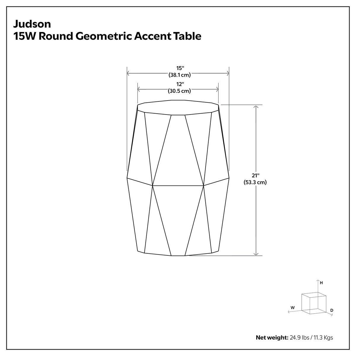 Black | Judson 15 inch Round Geometric Accent Table
